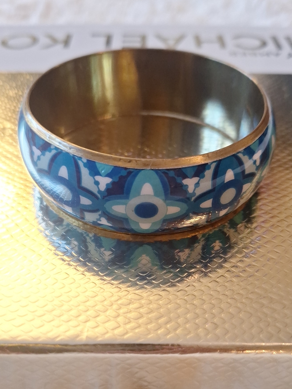 Vintage Blue Patterned Enamel Bangle Bracelet